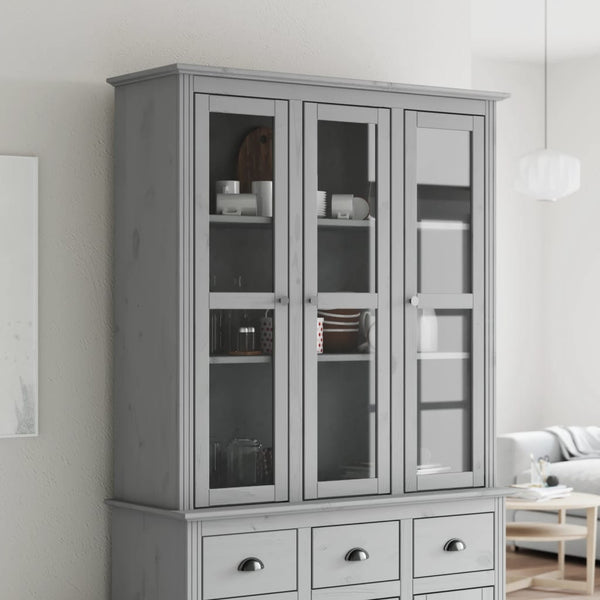 Grauer Vitrinenschrank BODO Kiefer Massivholz