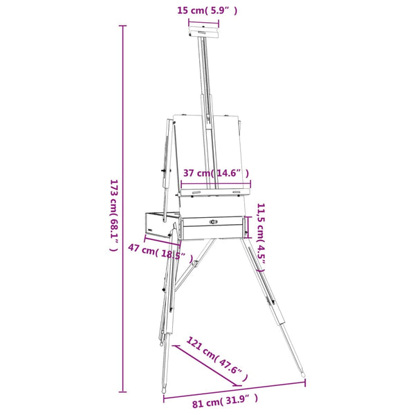 Staffelei 81x121x173 cm Massivholz Buche