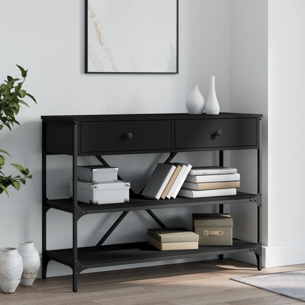 vidaXL Console avec tiroirs et étagères Noir Bois d'ingénierie
