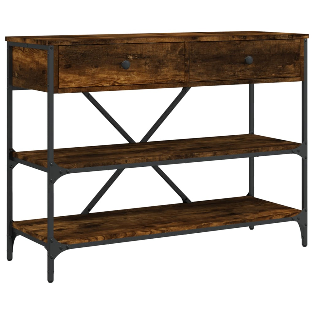vidaXL Table console avec tiroirs et étagères Chêne fumé