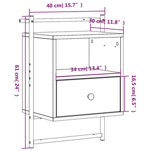 Wand-Nachttisch Grau Sonoma 40x30x61 cm