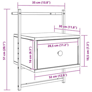 Wand Nachttisch Grau Sonoma 35x30x51cm