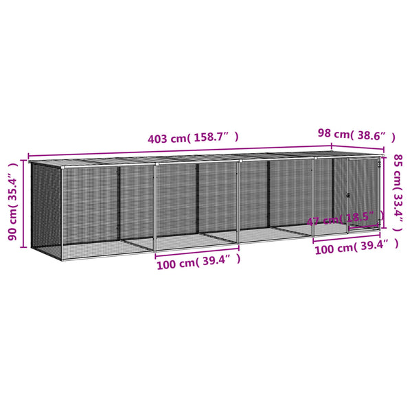 vidaXL Poulailler avec toit Gris clair 403x98x90 cm Acier galvanisé