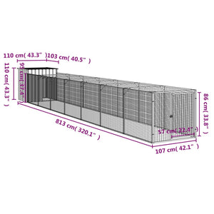 vidaXL Dog Kennel with Run Anthracite 110x813x110cm Galvanized Steel