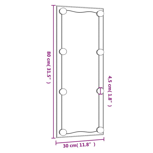 LED Wandspiegel 30x80 cm Rechteckig
