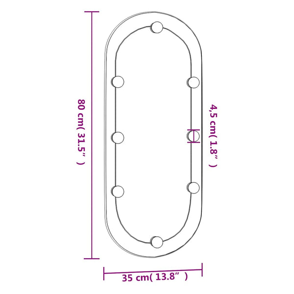 Wandspiegel mit LED-Beleuchtung Oval 35x80 cm