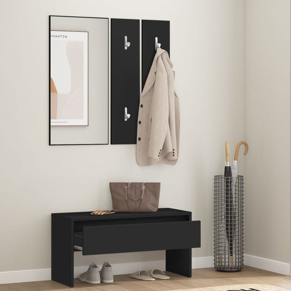 vidaXL Ensemble de porte-manteaux Noir Bois d'ingénierie