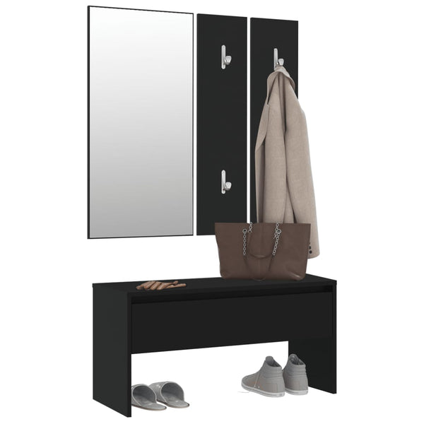 vidaXL Ensemble de porte-manteaux Noir Bois d'ingénierie