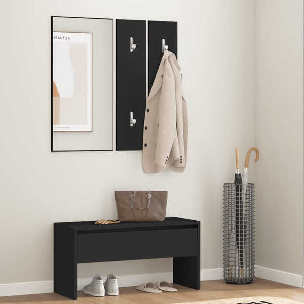 vidaXL Ensemble de porte-manteaux Noir Bois d'ingénierie