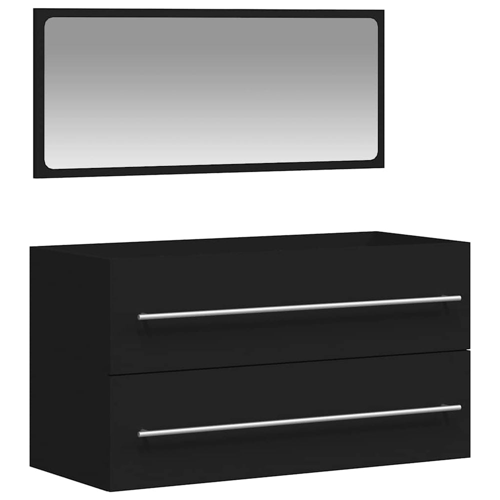 vidaXL Meuble de salle de bain avec miroir Noir Bois d'ingénierie