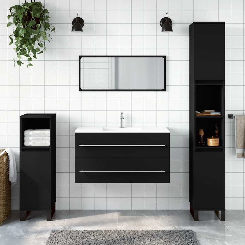 vidaXL Meuble de salle de bain avec miroir Noir Bois d'ingénierie