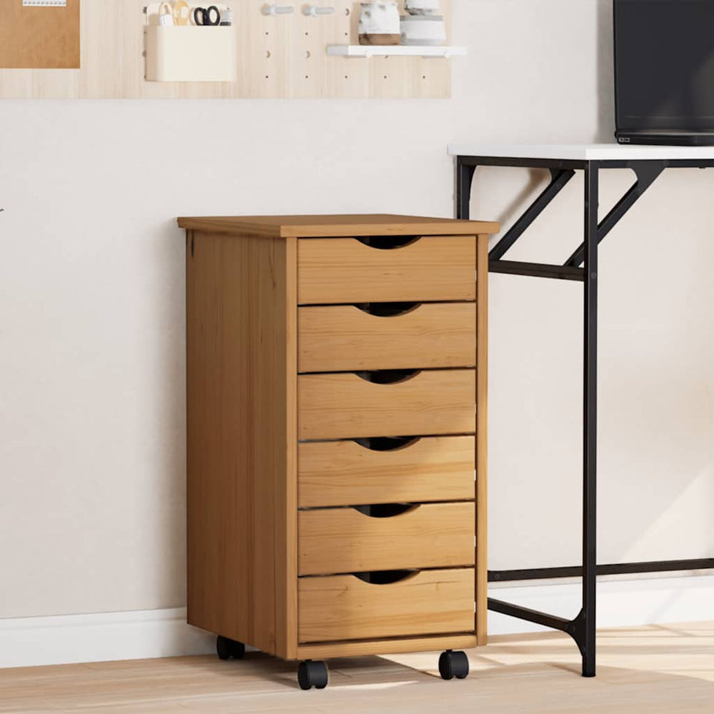 vidaXL Roller Cabinet with Drawers MOSS Honey Brown Solid Pine Wood