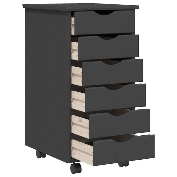 Rollschrank Kiefer Grau mit Schubladen
