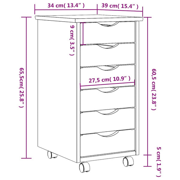 Rollschrank Kiefer Grau mit Schubladen