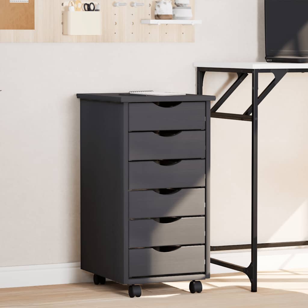 Rollschrank Kiefer Grau mit Schubladen