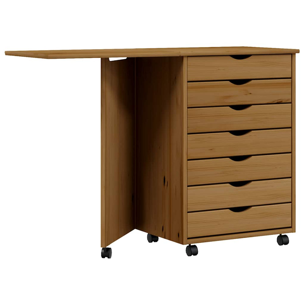vidaXL Roller Cabinet with Desk MOSS Honey Brown Solid Pine Wood