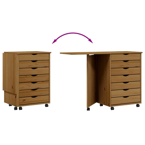 Rollschrank mit Schreibtisch Honigbraun Kiefer