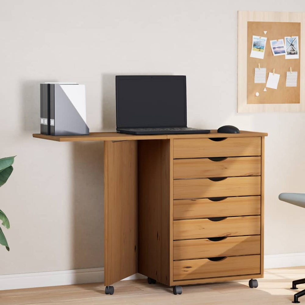 vidaXL Roller Cabinet with Desk MOSS Honey Brown Solid Pine Wood