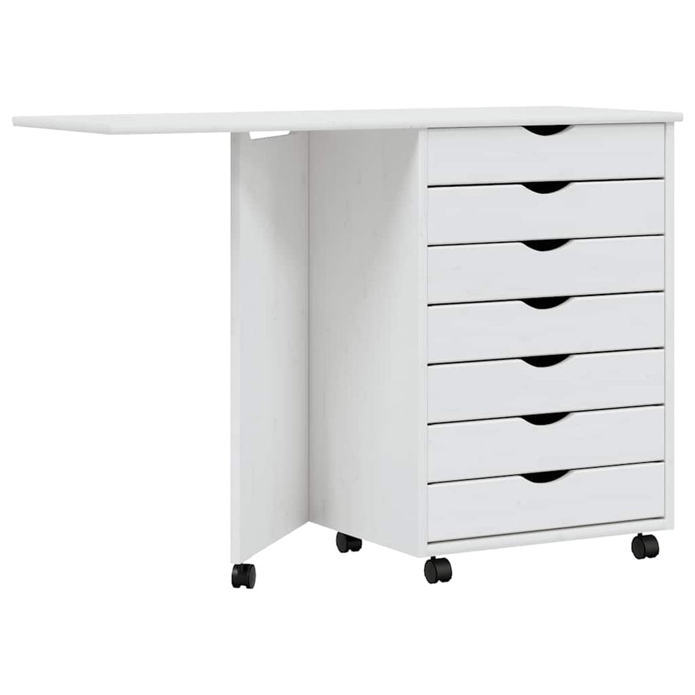 vidaXL Rolling Cabinet with Desk MOSS White Solid Pine Wood