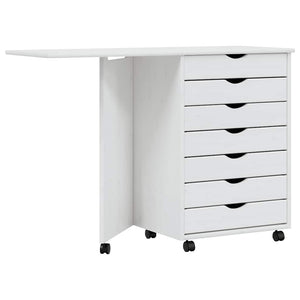 Rollschrank mit Schreibtisch Weiß Kiefer Massivholz