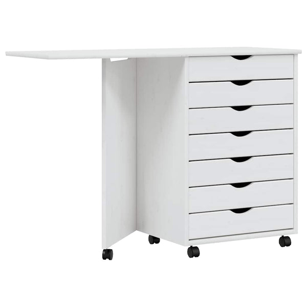 Rollschrank mit Schreibtisch Weiß Kiefer Massivholz