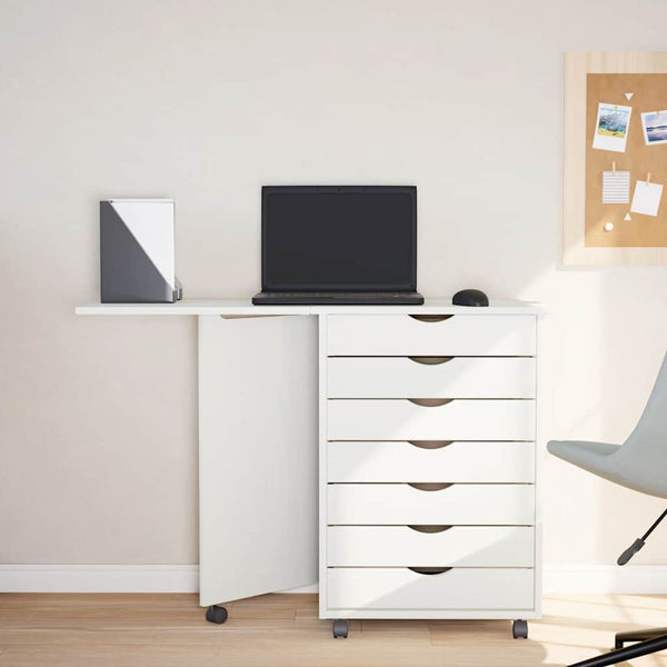 Rollschrank mit Schreibtisch Weiß Kiefer Massivholz