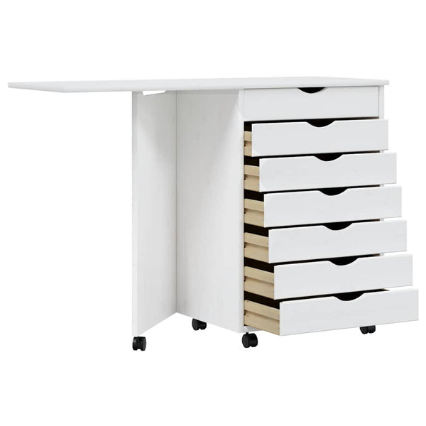 Rollschrank mit Schreibtisch Weiß Kiefer Massivholz