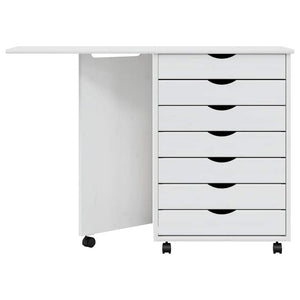 Rollschrank mit Schreibtisch Weiß Kiefer Massivholz
