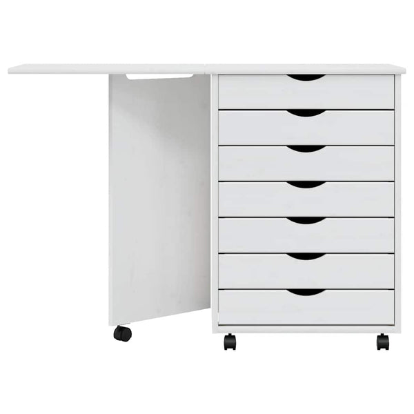 Rollschrank mit Schreibtisch Weiß Kiefer Massivholz