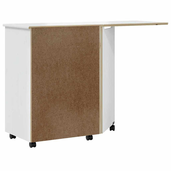 Rollschrank mit Schreibtisch Weiß Kiefer Massivholz
