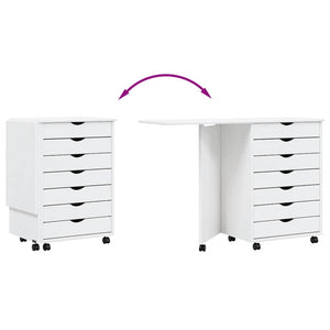 Rollschrank mit Schreibtisch Weiß Kiefer Massivholz
