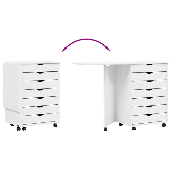 Rollschrank mit Schreibtisch Weiß Kiefer Massivholz