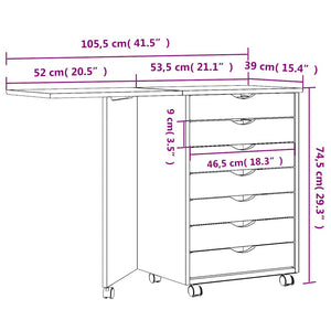 Rollschrank mit Schreibtisch Weiß Kiefer Massivholz