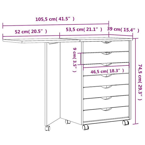 Rollschrank mit Schreibtisch Weiß Kiefer Massivholz