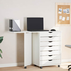 Rollschrank mit Schreibtisch Weiß Kiefer Massivholz