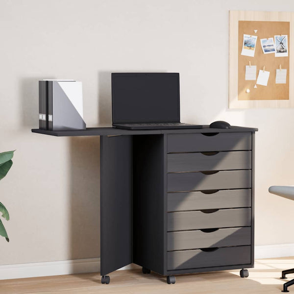 Rollschrank mit Schreibtisch MOSS Grau Kiefer
