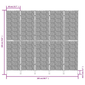 5-teiliger Paravent Braun Wasserhyazinthe 205x180 cm