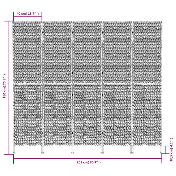 5-teiliger Paravent Braun Wasserhyazinthe 205x180 cm