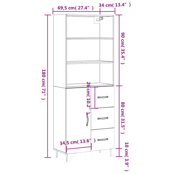 Highboard Braun Eichenoptik 180 cm