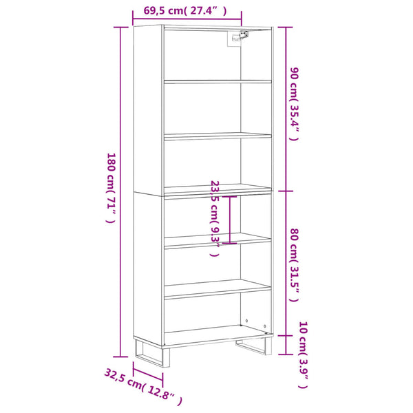 Highboard Betongrau 69,5x32,5x180 cm