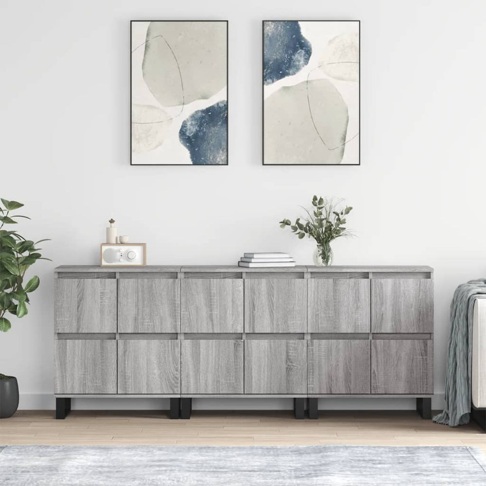 vidaXL Sideboards 3 pcs. Grey Sonoma Chipboard