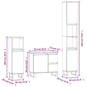 3-tlg. Badmöbel-Set Räuchereiche Holzwerkstoff