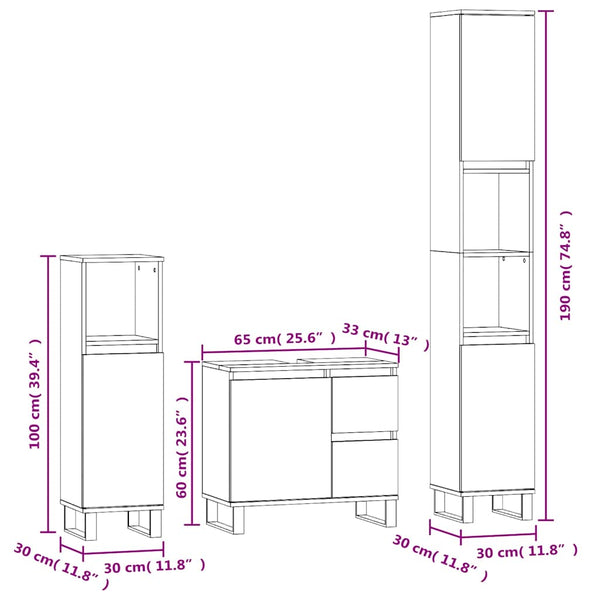 3-tlg. Badmöbel-Set Räuchereiche Holzwerkstoff
