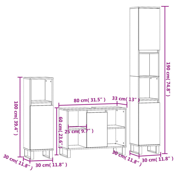 3-tlg. Badmöbel-Set Weiß Holzwerkstoff
