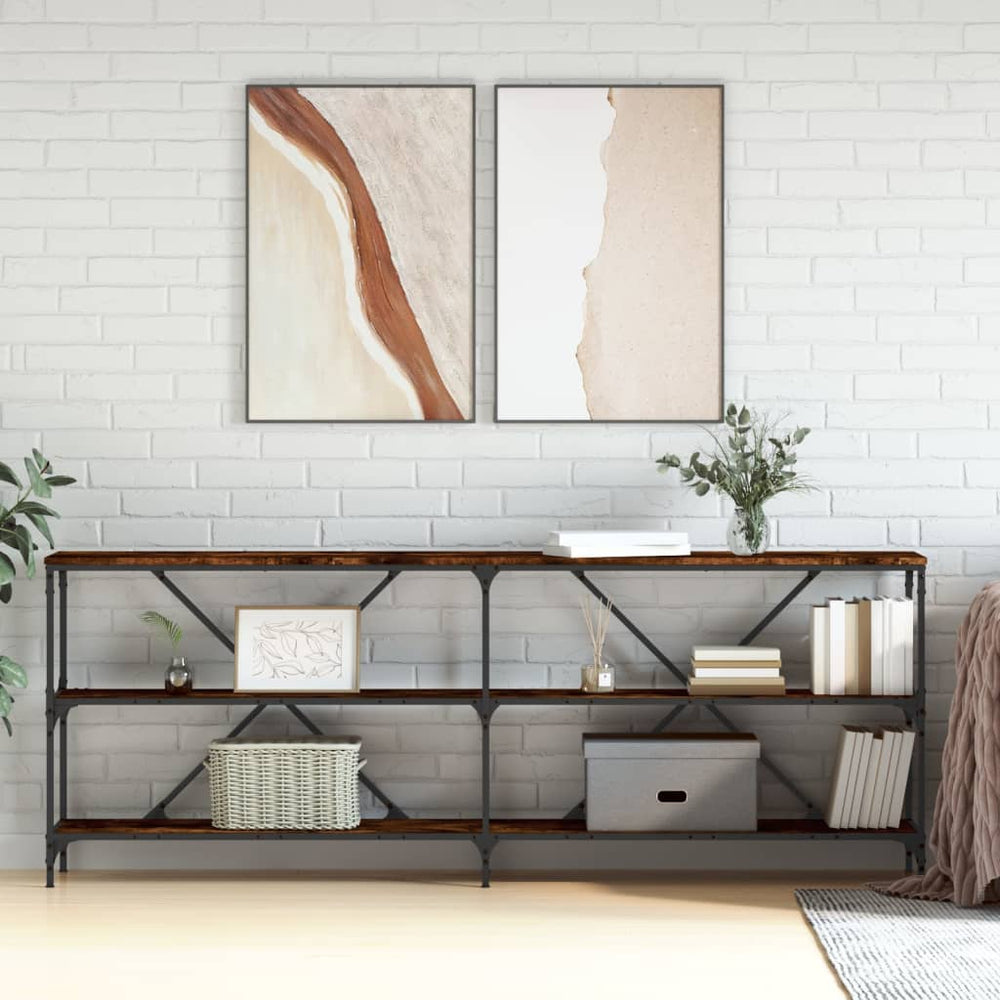 vidaXL Console Chêne Fumé 200x30x75 cm Bois d'ingénierie et Fer
