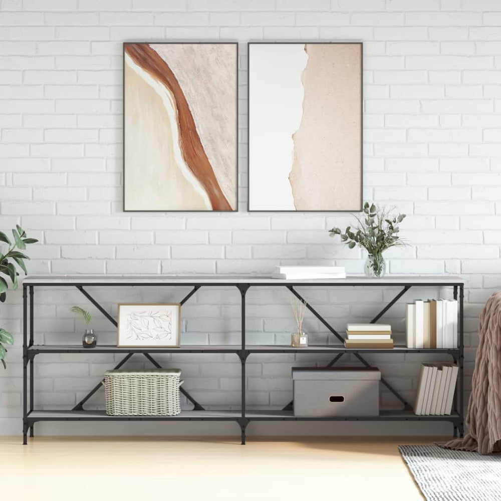 vidaXL Table console Gris Sonoma 200x30x75 cm Bois d'ingénierie et fer
