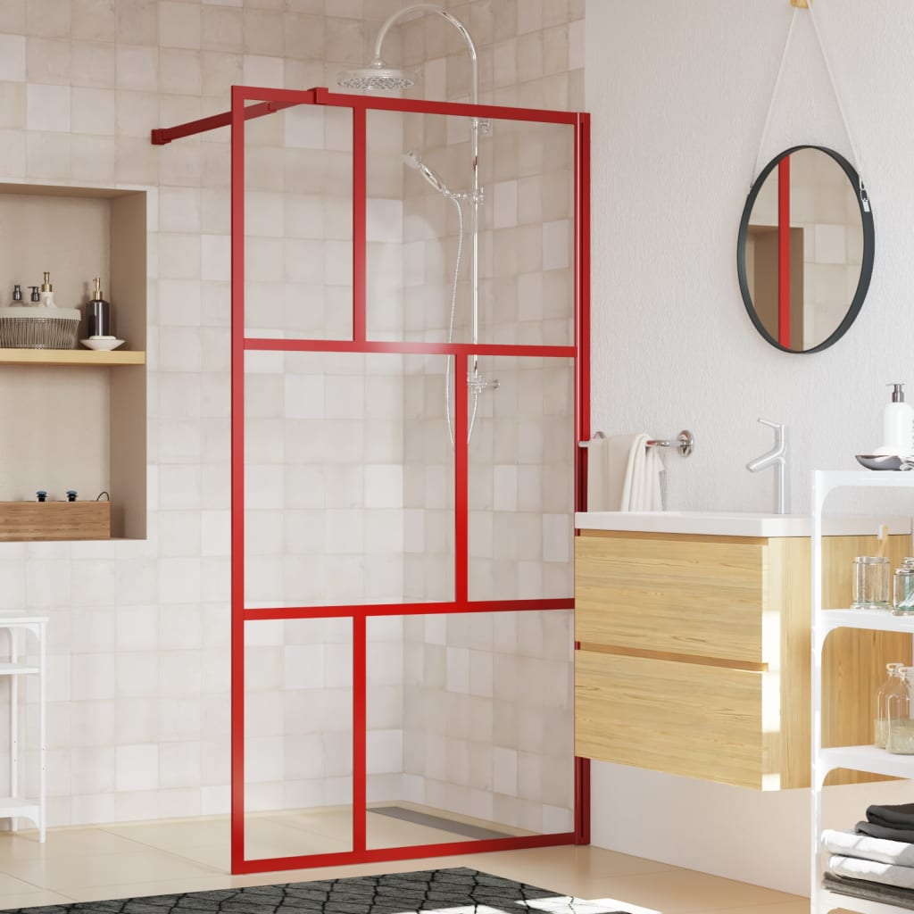 Duschwand für Begehbare Dusche mit ESG Klarglas Rot 115x195 cm