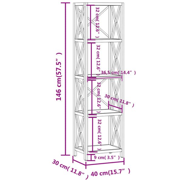 Massivholz Bücherregal Eiche 40x146cm