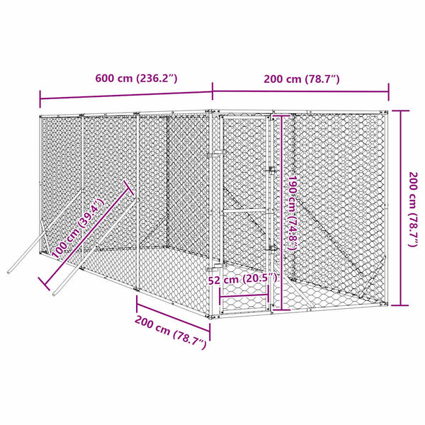 Outdoor-Hundezwinger 2x6x2 m Verzinkt
