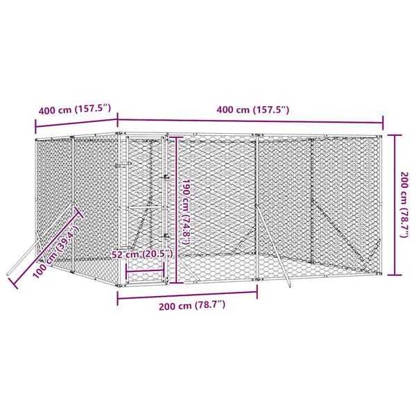 Outdoor Hundezwinger Verzinkt 4x4x2 m